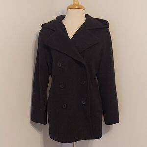 Anne Klein Charcoal Double-Breasted Pea Coat